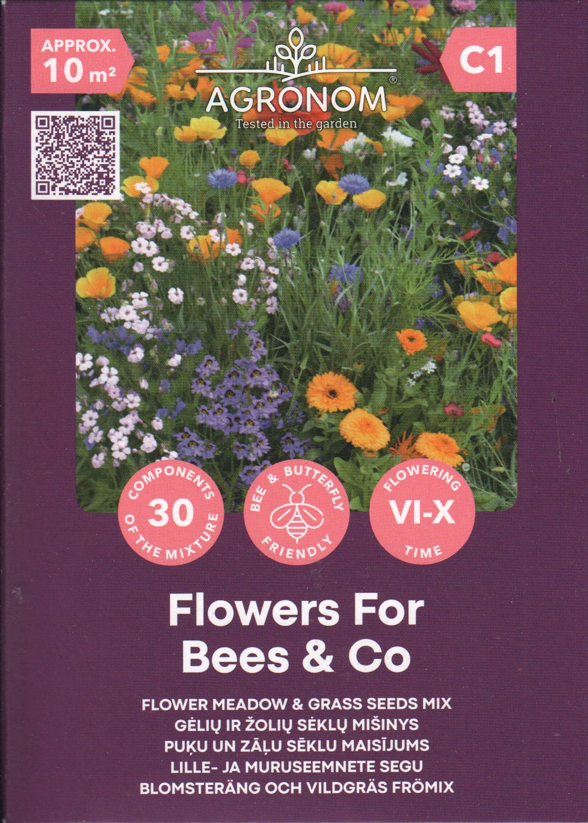 Lillemuru üheaastastest suvelilledest ja heintaimedest / Lille-ja muruseemnete segu "Flowers For Bees & Co"