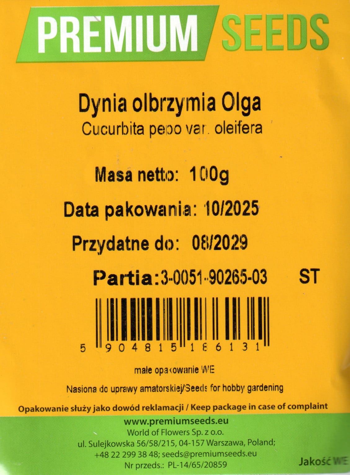 Õlikõrvits "Olga" 100 grammi