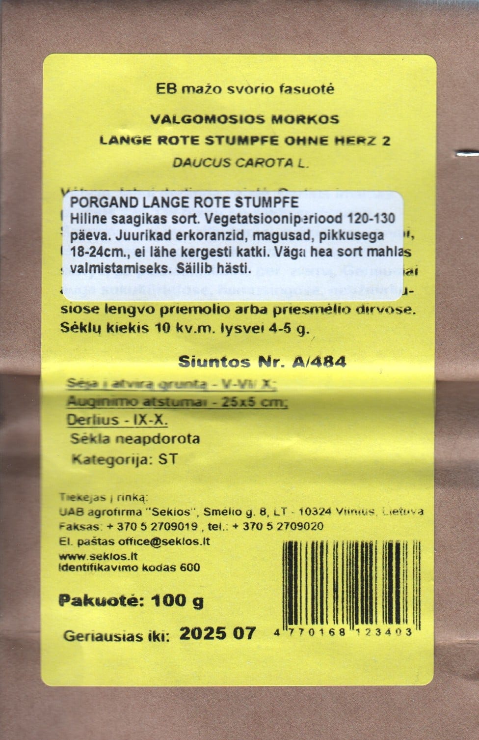 Porgand  "Lange Rote Stumpfe Ohne Herz 2" 100 grammi